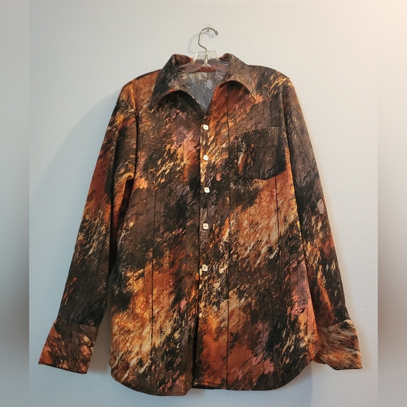 Autumn Leaves Brown Button Up Shirt | Size Medium - Picture 4 of 7